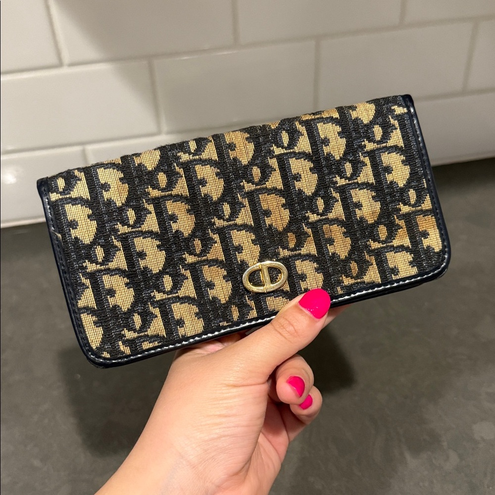 Christian Dior Trotter Canvas Leather Long Bifold Wallet (snap closure loose)